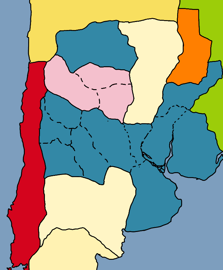Mapa del conosur hacía septiembre de 1821 cuando Tucumán se declaró cómo una república independiente (rosa)
En azul es la confederación 
En rojo es chile 
En amarillo el alto Perú 
En naranja Paraguay 
Y en Verde el imperio del Brasil