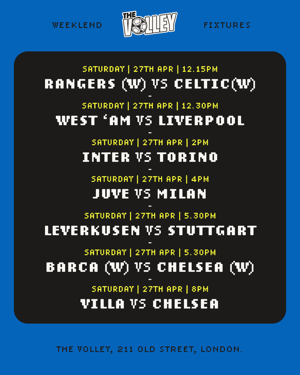 TheVolleyLondon's tweet photo. All these games are showing at The Volley this weekend. Pretty heavy line up. https://t.co/9LyDBr0mfH