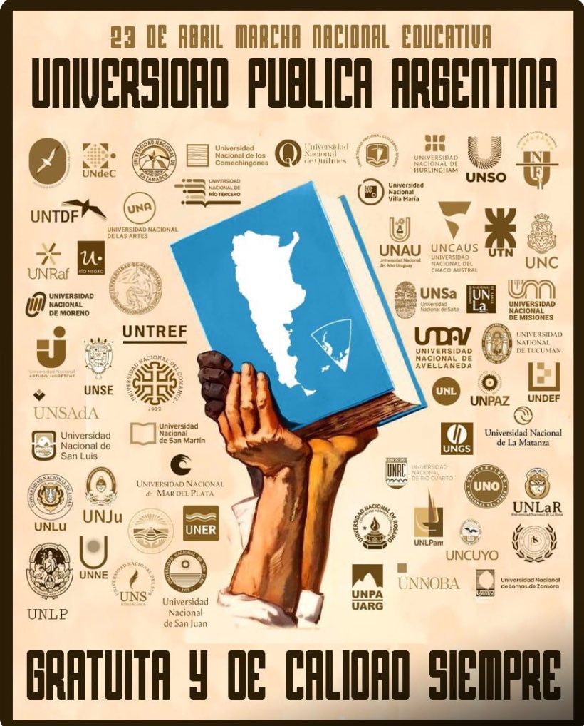 Today argentineans are marching to defend free public higher education from Milei's attacks. Todo mi apoyo a la marcha por la universidad publica! #UniversidadPublicaYGratuita