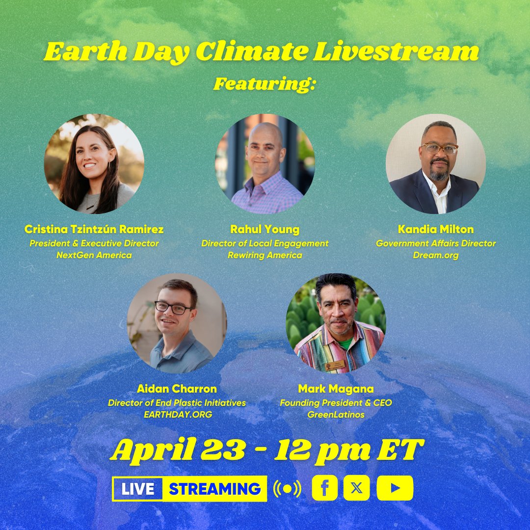 We’re celebrating #EarthDay with @NextGenAmerica by joining a conversation on the climate, youth and the economy! Make sure to tune-in on today at 12pm ET 🌎