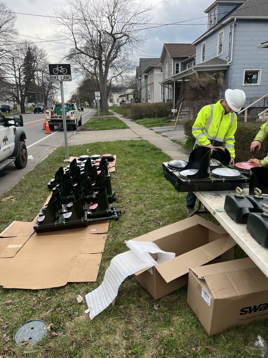 Work on the installation of the pedestrian and traffic signals is progressing on Route 31 in the city of Lockport in Niagara County