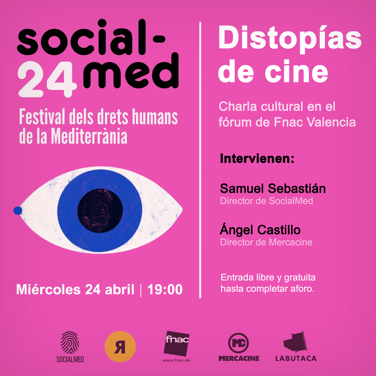 DISTOPÍAS DE CINE 🩷 Este miércoles 24 de abril en el fórum cultural de Fnac Valencia, tertulia organizada por Mercacine dentro de la programación oficial del <a href="/FestSocialMed/">Festival SOCIALMED</a> 2024, Festival de los Derechos Humanos del Mediterráneo. Entrada libre y gratuita hasta completar aforo.