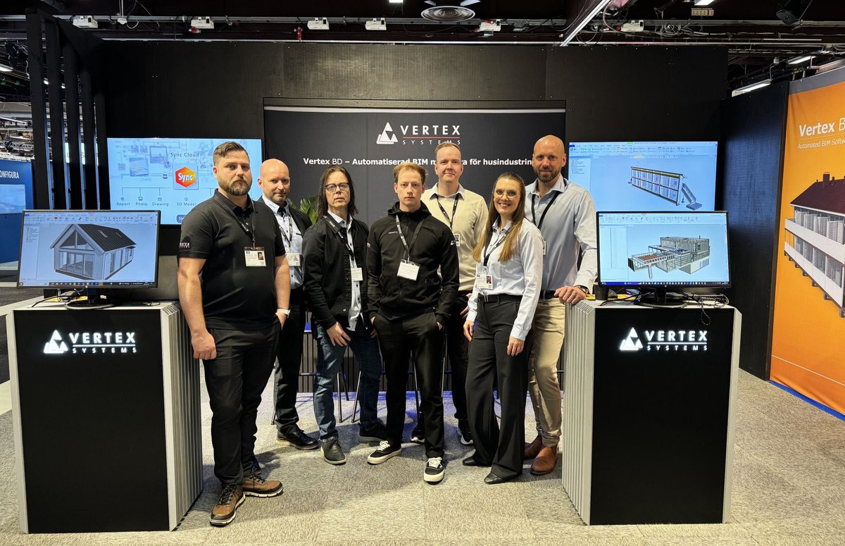 Our Vertex Systems Sweden team on DAY 1 at #NordBygg2024; Stand C02:31 to showcase how to design houses in our #VertexBD #BIM Software. 

Event Dates: April 23-26 2024

🌐 bit.ly/3CO2Pwb

#Nordbygg #Homebuilding #WoodFraming #BuildingDesignSoftware