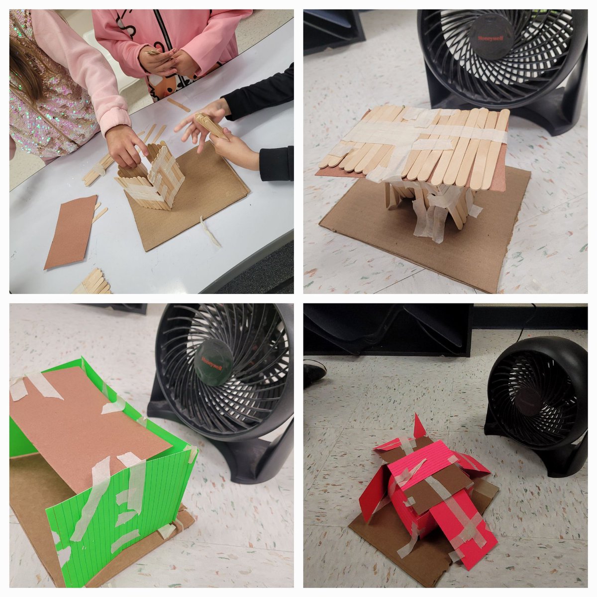 My 2nd graders have been learning about structural engineering. They had the 3 Little Pig Challenge to design and build a structure that won't be blown down by the wolf (my fan). <a href="/NISDFranklinES/">Kay Franklin ES</a> <a href="/NISDSTEMLabs/">NISD STEM Labs</a> #stem #kfediscoveryteam