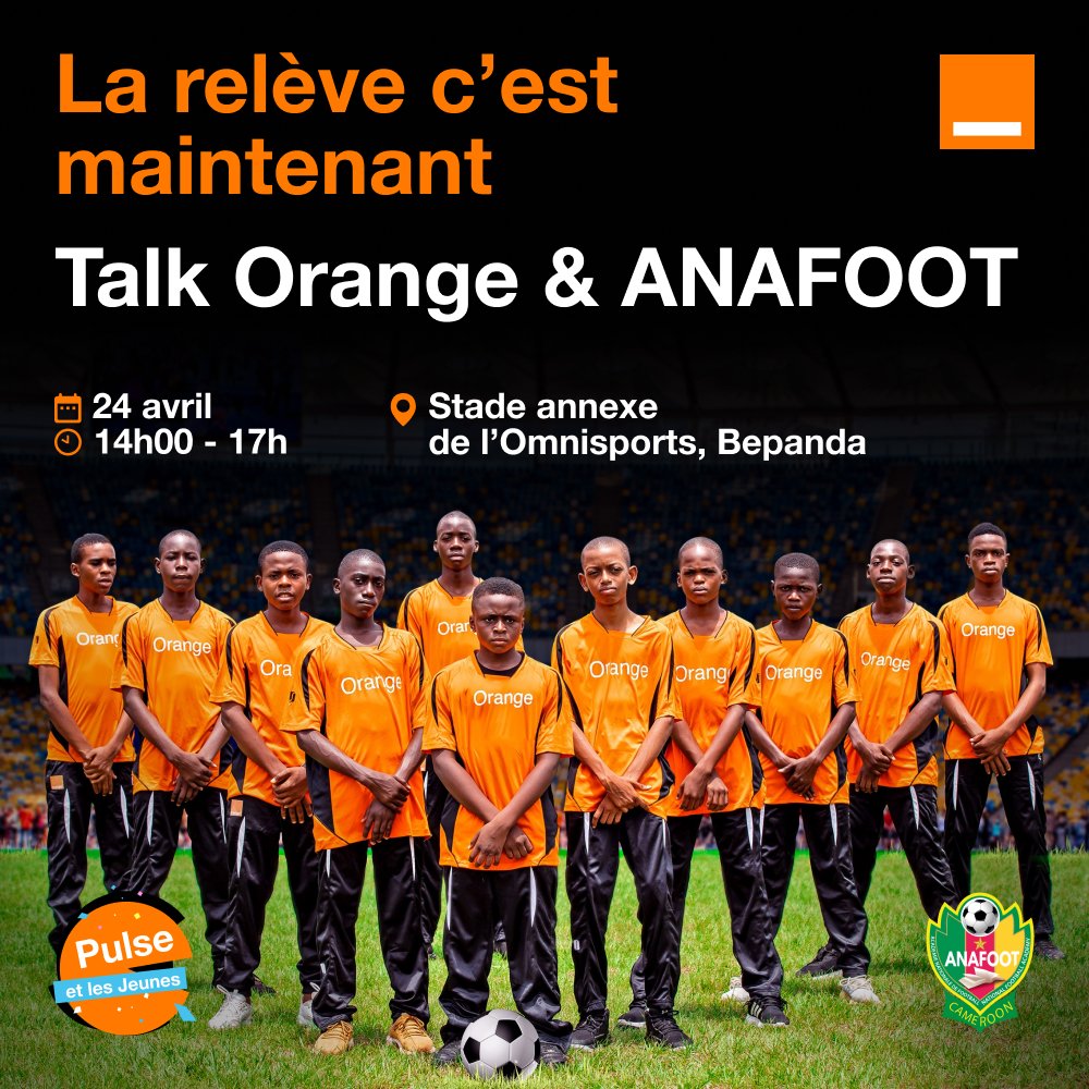 [𝐎𝐫𝐚𝐧𝐠𝐞 𝐂𝐚𝐦𝐞𝐫𝐨𝐮𝐧 & 𝐀𝐍𝐀𝐅𝐎𝐎𝐓] Tu es fan de football⚽? Rejoins-nous au stade annexe de l’Omnisports (Bepanda) ce 24 avril à 14h pour tout savoir des activités de l’@ANAFOOT1 et du soutien d’Orange au «football Jeune» Tague un.e pote pour lui passer l’info.