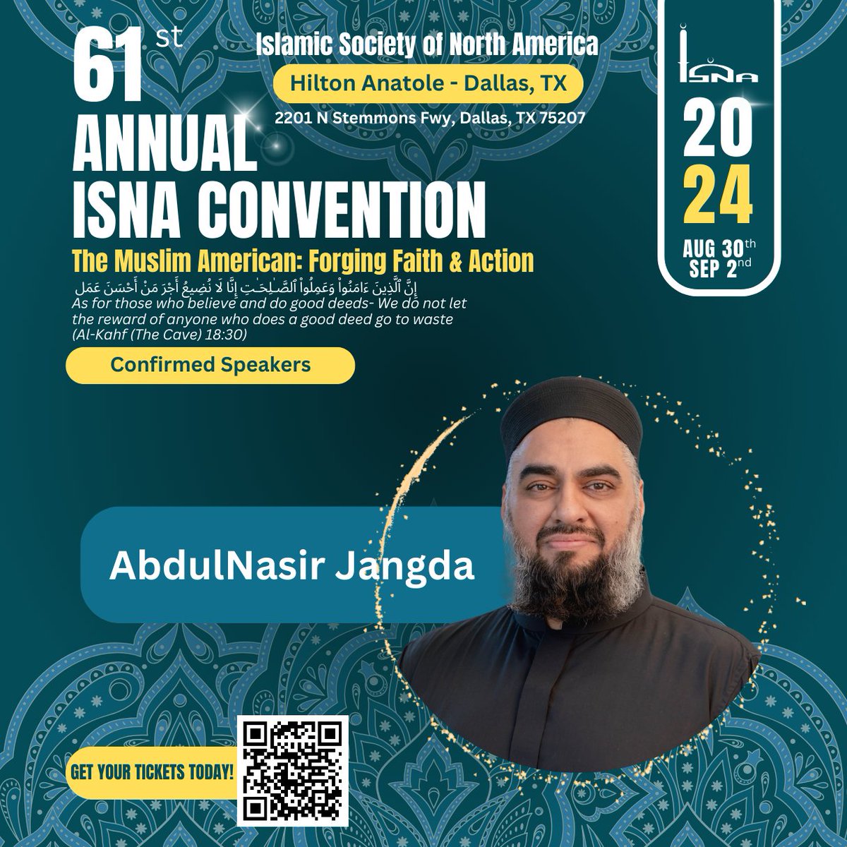 AbdulNasir Jangda is a confirmed speaker for ISNA's 61st Annual Convention in Dallas, TX this year! Get your tickets at isna.net/convention/ #ISNA61 #ISNAconvention #dallas