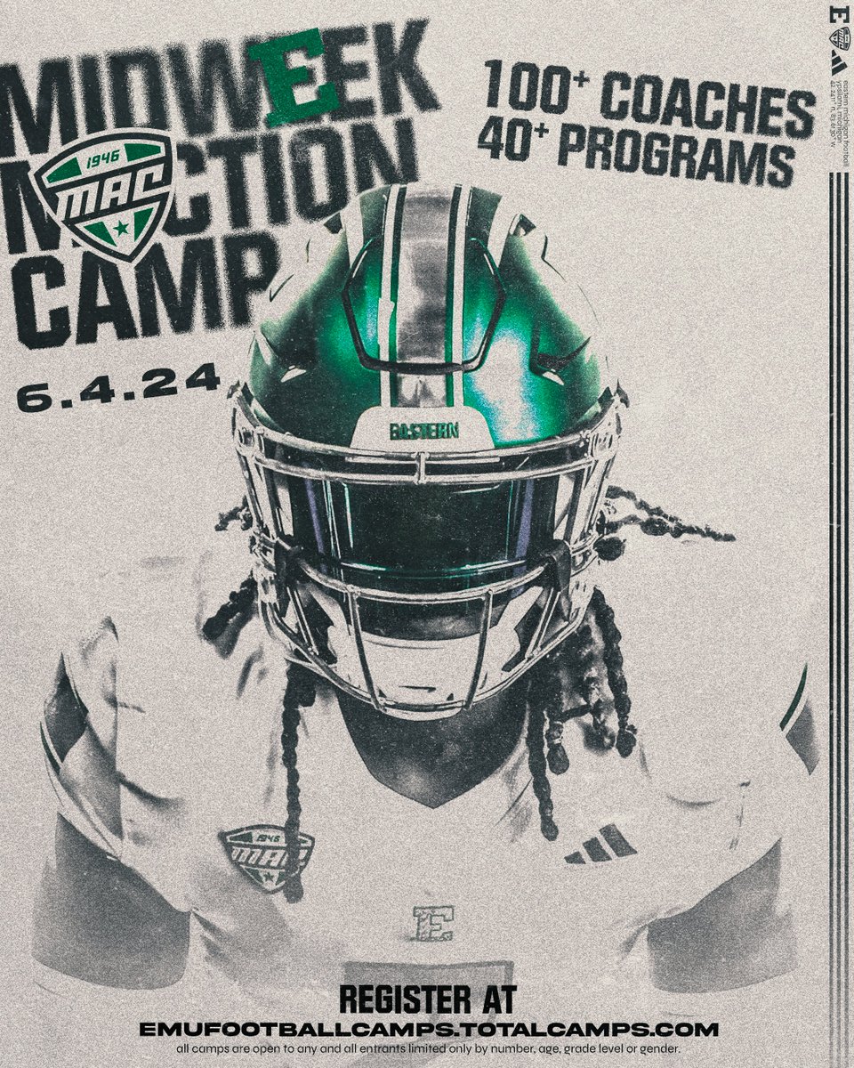 ‼️ ARE YOU READY FOR MACtion ‼️ The June 4th Midweek MACtion Camp continues to grow! **OL/DL will be padded** Come Out, Show Out, and Be Seen! Register here ⬇️ emufootballcamps.totalcamps.com