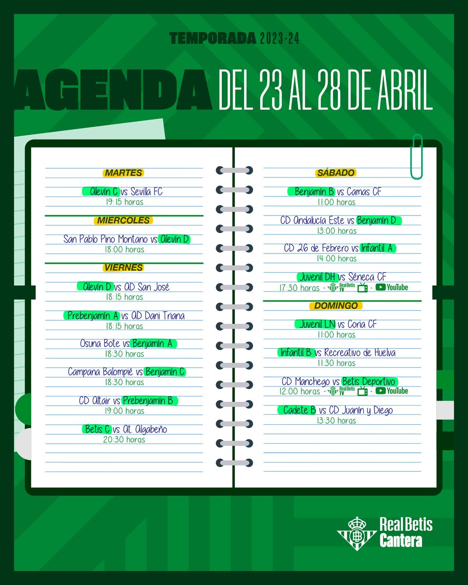 📅⌚⚽ ¡La agenda de la semana en #CanteraBetis!