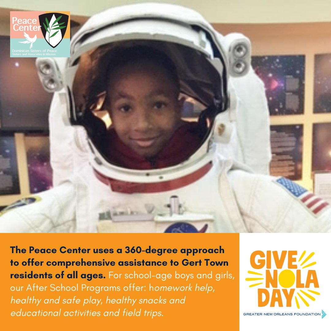 Our afterschool program serves 1,842+ Gert Town area children annually. Help us provide for these deserving students by participating in #GiveNOLADay, a 24-hour giving event benefiting the New Orleans community, on May 7. Learn more: givenola.org/thepeacecenter… @GNOFoundation