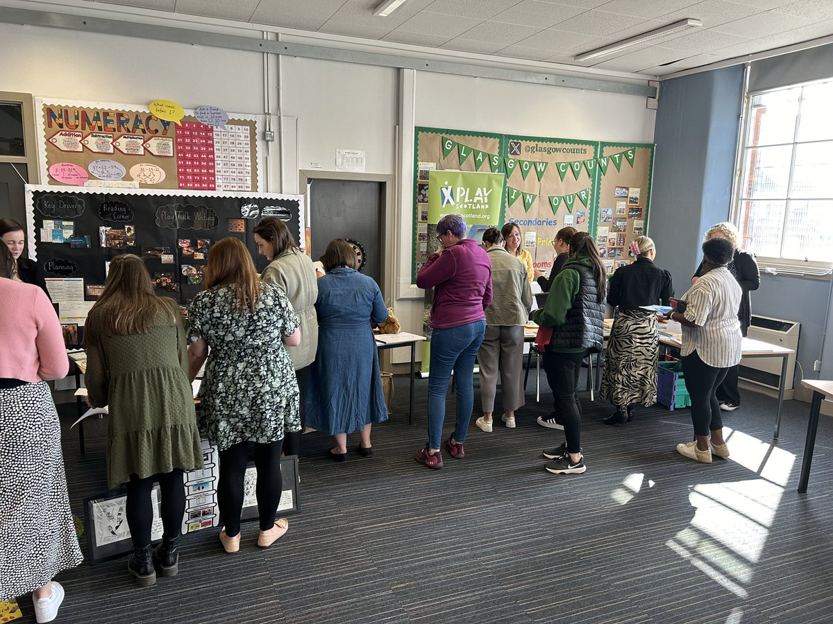 PPGlasgow's tweet photo. A fantastic day Sharing Positive Practice with colleagues across the city! 
A massive thank you to @AllanFlemingELC for the inspirational presentation on play and pedagogical leadership and to schools and partners for sharing their approaches 👏 @GIC_Glasgow #playfulpedagogyGCC https://t.co/ocqqfdj1jN