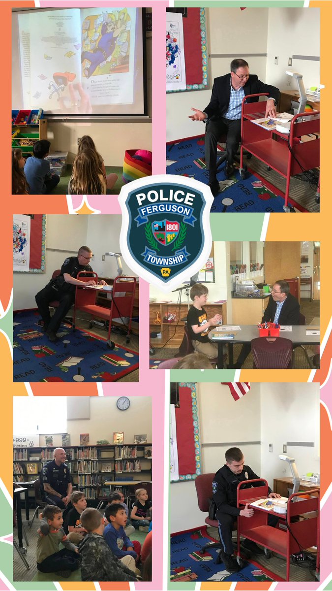 FergusonTwpPD's tweet photo. Ferguson Township Police enjoyed a visit to students in Kindergarten and Grades 1-2 at Ferguson Township Elementary School. Officers read aloud while students followed along on a projection screen. The students also got to make some fun police dog hand puppets. https://t.co/toKilRHy0e