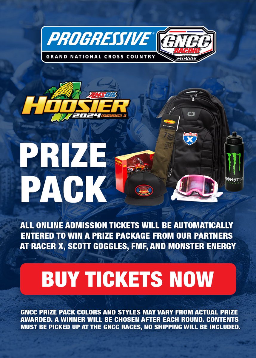 Buy your tickets online for this weekends @amsoilinc Hoosier GNCC and be entered to win a Prize Pack from our partners ➡️ Visit our link in the bio for more information and ticketing‼️ #GNCCRacing tixr.com/groups/gnccrac…