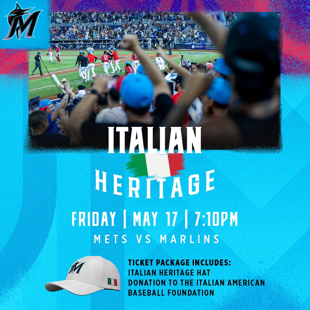 IABF5's tweet image. Don't miss this year's Italian Heritage Game in Miami on May 17! A portion of ticket sales benefits the IABF Scholarship Fund.

Get Tickets: Marlins.com/Italian 

🇮🇹 ⚾️ 🇺🇸