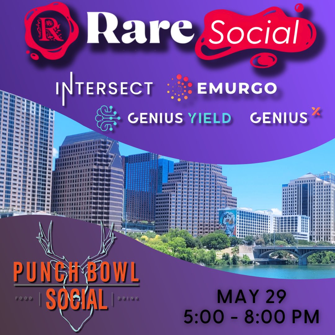 Straight off Rare Socials in Paris & Dubai....we're bringing the party to Austin, Texas! Another amazing Rare Social during @consensus2024 Sponsored by: @IntersectMBO @emurgo_io @GeniusyieldO @OfficialGeniusx #ThatsRare #RareEvo24 #Consensus2024 Sign Up Below ⬇️