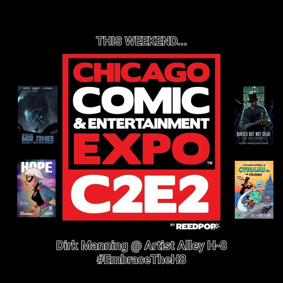 This weekend I'll be returning to the always amazing @c2e2 at Artist Alley Table H-8 ('Hate!'), of course! I'll have several of my new @SourcePtPress releases with me including NIGHTMARE WORLD: THE COMPLETE COLLECTION, HHOv2, ARN ANDERSON, WRITE OR WRONG, and more! See you there?