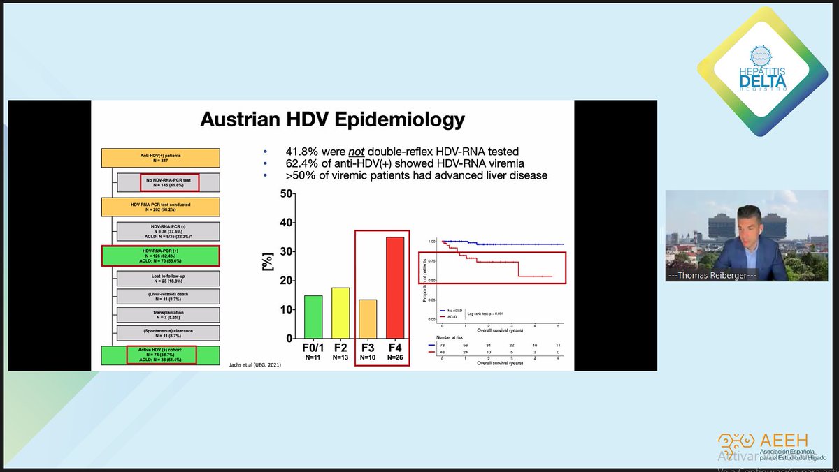 AEEHLiver's tweet photo. 👨⚕️El doctor especialista Thomas Reiberger (investigador del Centro de Medicina Molecular de la Academia de Ciencias de Austria) expone los datos de #Bulevirtida en la práctica clínica real, según la experiencia que él ha coordinado con pacientes en #Austria.
El doctor también confirma un incremento de la respuesta virológica con este tratamiento.👌
#LiverTwitter #webinar #formación #datos #estudios #HepatitisDelta