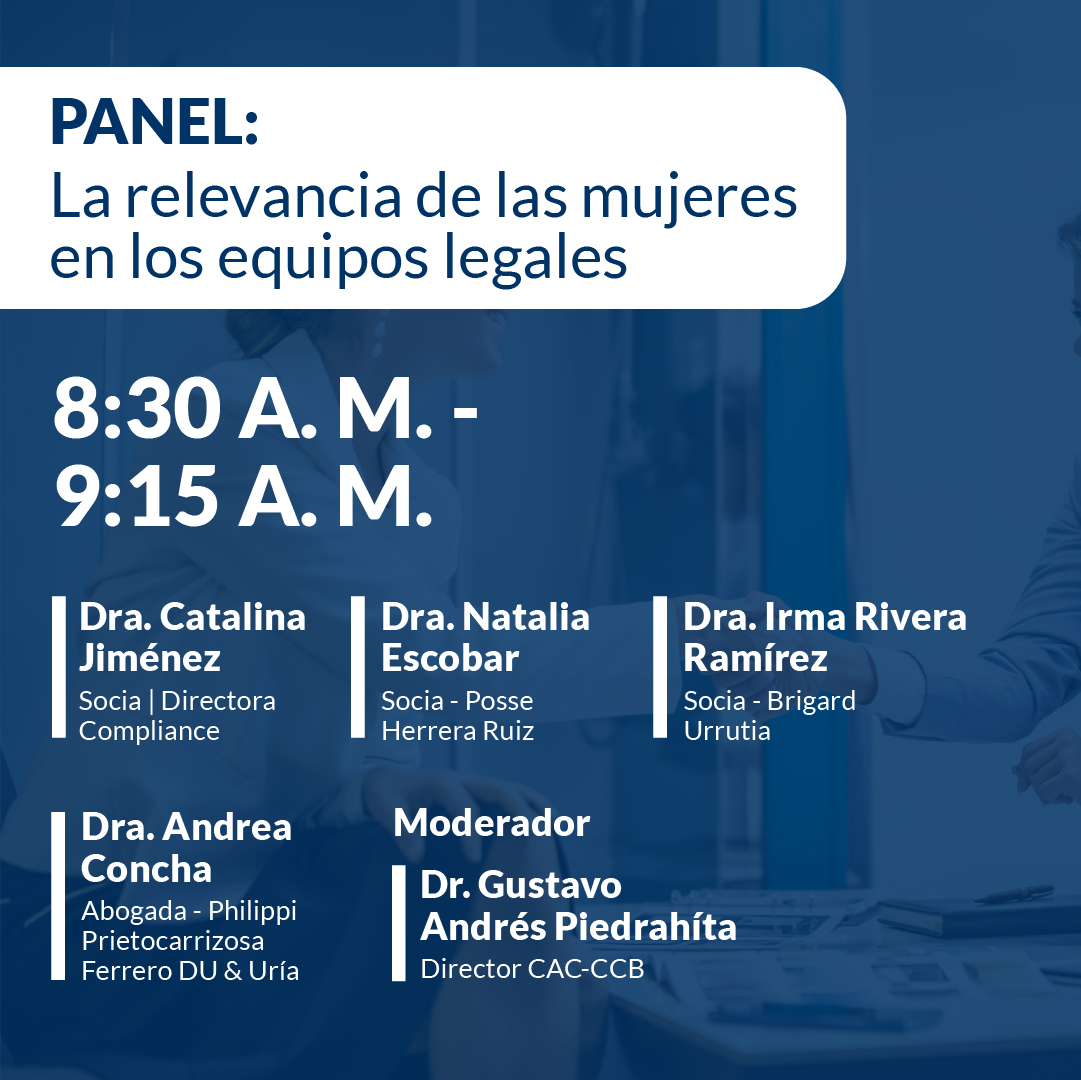 ¡Estaremos en el Segundo Congreso de Women in Law, organizado por el Centro de Arbitraje y Conciliación CCB!

¡Nos vemos ahí!

#WomenInLaw #LiderazgoFemenino #SectorLegal #EquidadDeGénero #CCB @camaracomerbog