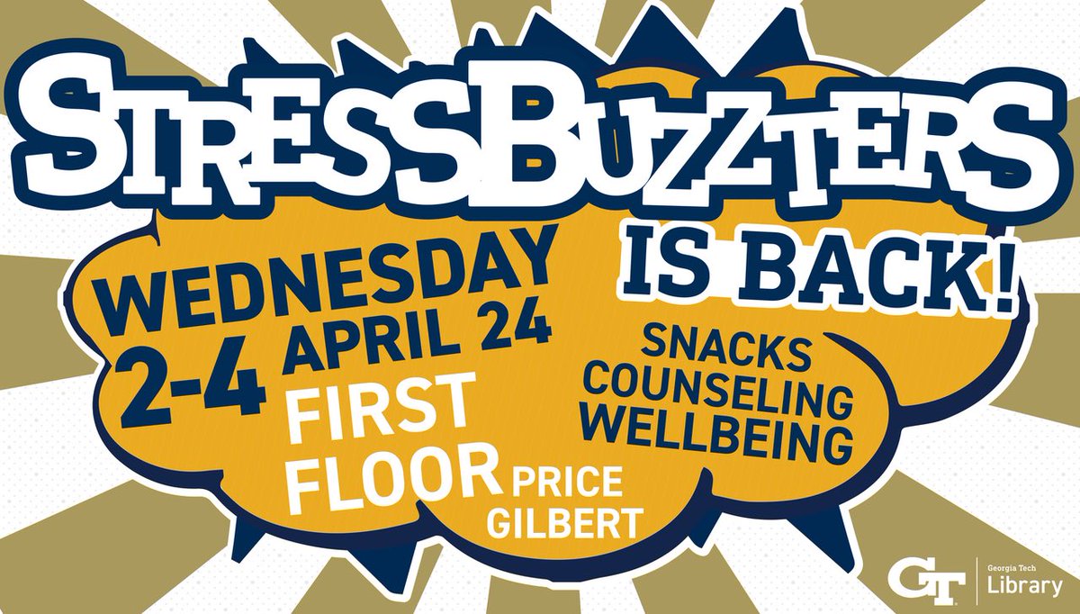 StressBuzzters is back! As always, we'll have snacks, counseling and more in the Library during finals. This semester, it'll take place tomorrow, Wednesday, April 24 between 2 and 4 p.m. on the first floor of Price Gilbert. Stop by and take a break.