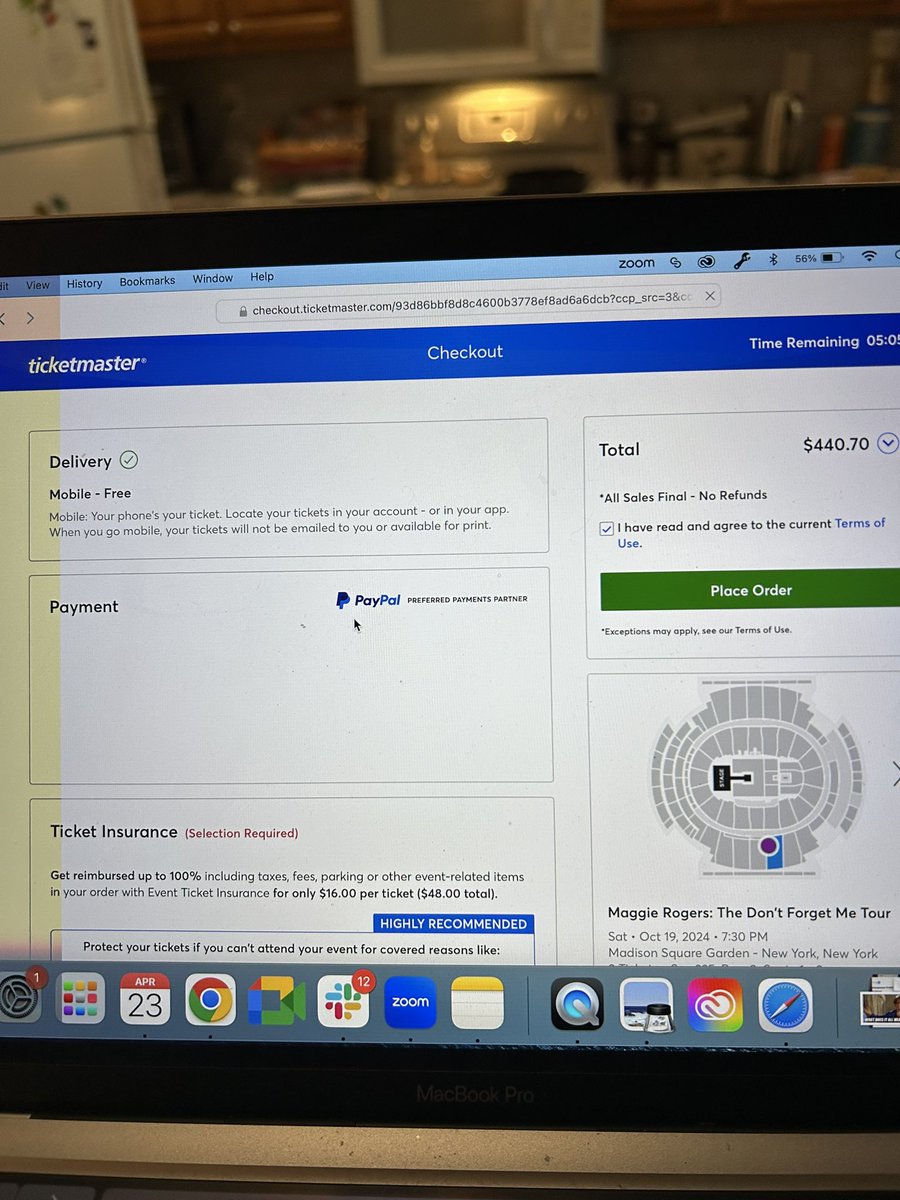 ZChristan's tweet photo. . @Ticketmaster your payment page wasn’t loading so wasn’t able to get @maggierogers tickets. Need to fix your site. https://t.co/DqqSNsK1Hf