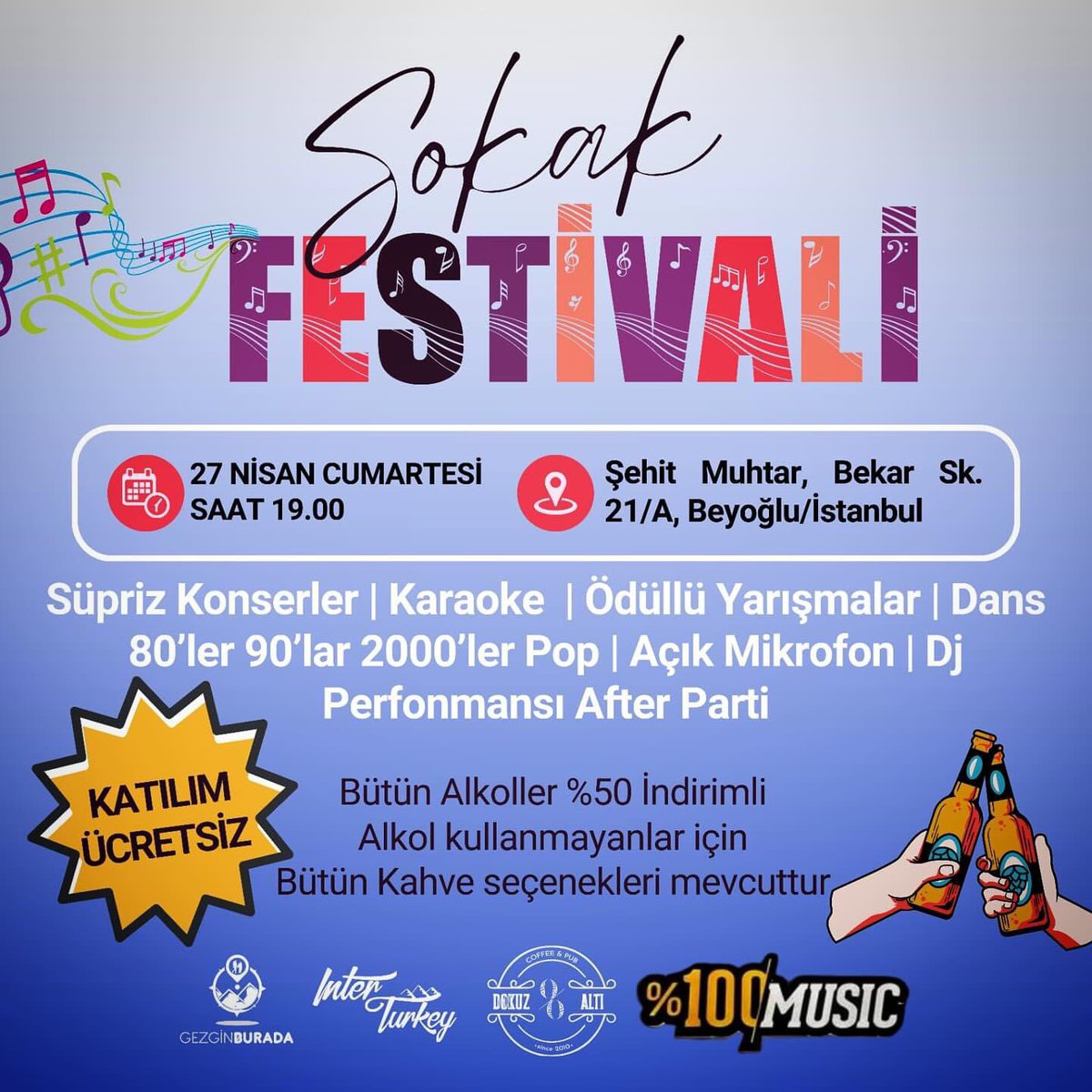 interturkeytr's tweet photo. #ınterturkey

Taksim, sokak festivaline hazır mısın? 🔥 

Bu cumartesi kimseye söz vermeyin, bizdesiniz! 
27 Nisan Cumartesi akşamı #Dokuzaltıbarda hep beraber eğlencenin dibine vuracağız. Her anı dolu dolu geçecek bu gecede yerinizi hemen alın. Katılım ÜCRETSİZ’dir🥰 https://t.co/duE0FoxFK1