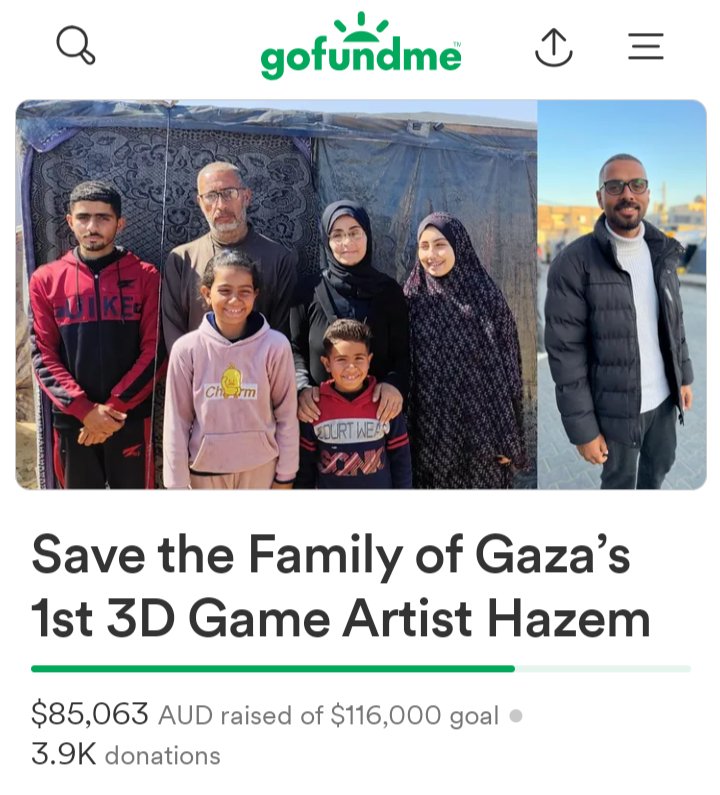 Hazem is a Gazan & future 3D Game Artist! He needs help evacuating his family from Gaza, and he has made decent progress towards his goal! He just needs a little bit less than $30K. share and support his campaign!! gofundme.com/f/savehazem