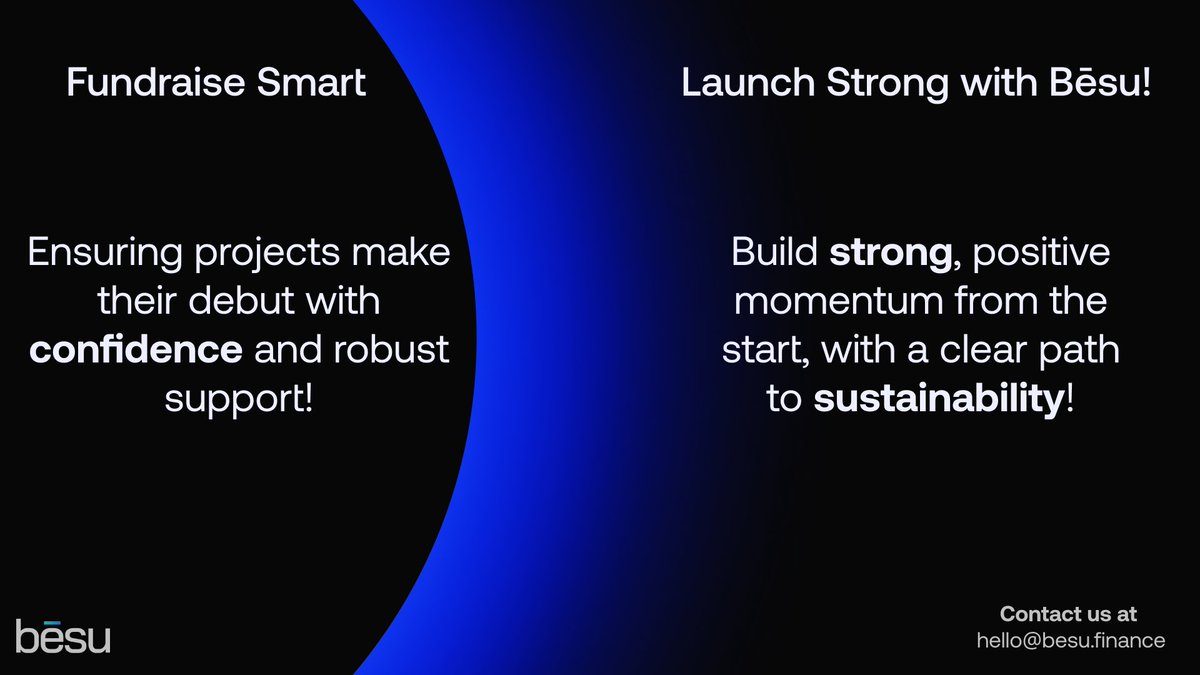 Fundraise Smart, Launch Strong with Bēsu!

💡 At Bēsu, we believe fundraising should prioritize a project's needs. That's why our platform is designed to not only launch your project but also to build strong, positive momentum from the start.

🌟 Bēsu offers a tailored