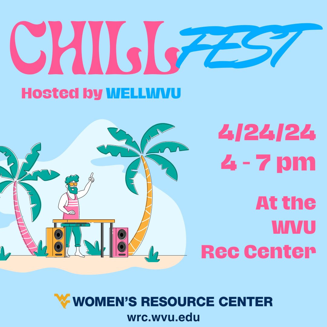 Hey, Mountaineers!

ChillFEST is TOMORROW from 4-7 PM in the WVU Rec Center. We can't wait to see you there!
