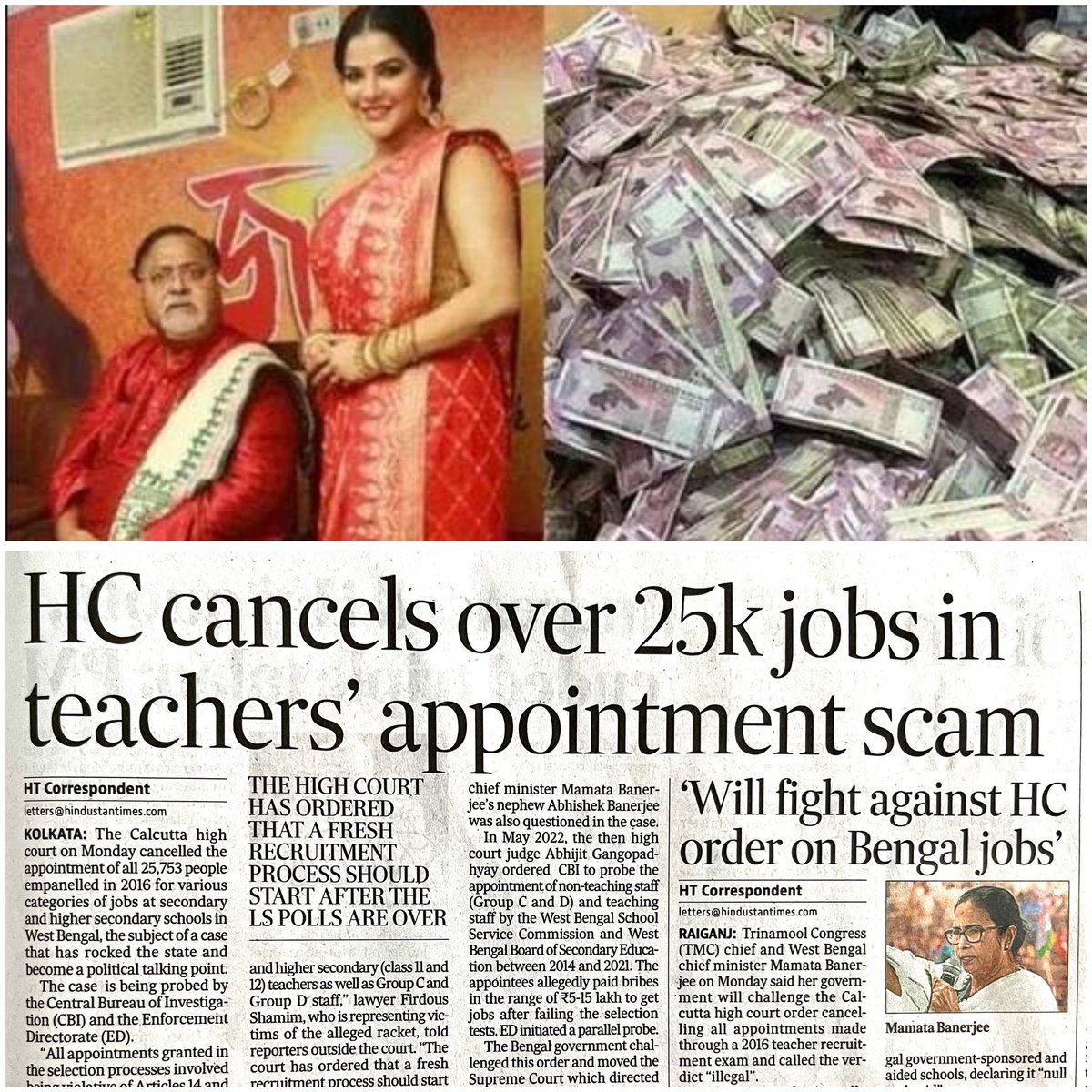 Remember the ED raid at TMC minister Partha Chatterjee and Arpita Mukherjee. Right, the same. Now, in the WB cash-for-job scam HC cancelled all 25K appointments. The story that should be headline, but it isn't!