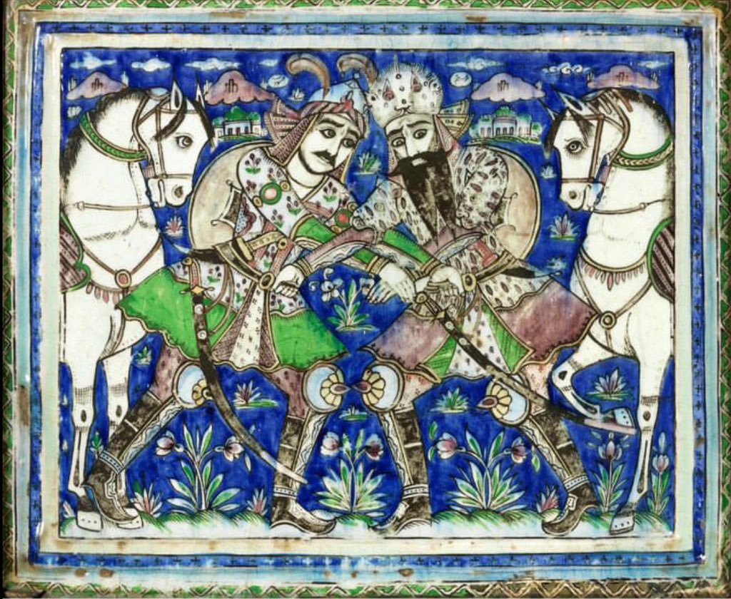 #TilesOnTuesday #Iran #Persia Tile depicting Rustam wrestlimg with Sohrab, 19th century