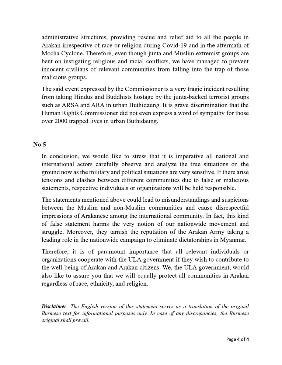 Remarks in response to the statement of the Office of the High Commissioner for Human Rights

Telegram: t.me/khaingthukha