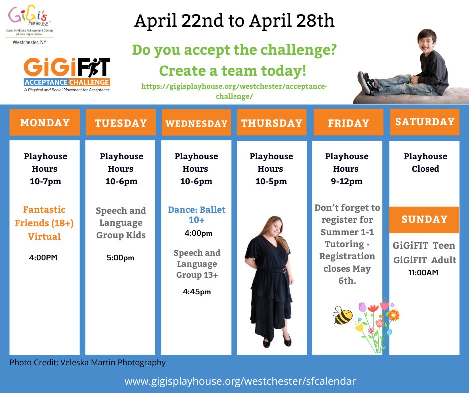 Join us this week for some incredible programs.

Have you accepted the challenge yet? Join us on June 2nd for our annual GiGiFit Acceptance Challenge. You can create a team, join an existing team, or donate.
gigisplayhouse.org/westchester/ac…
#gigisplayhousewestchester