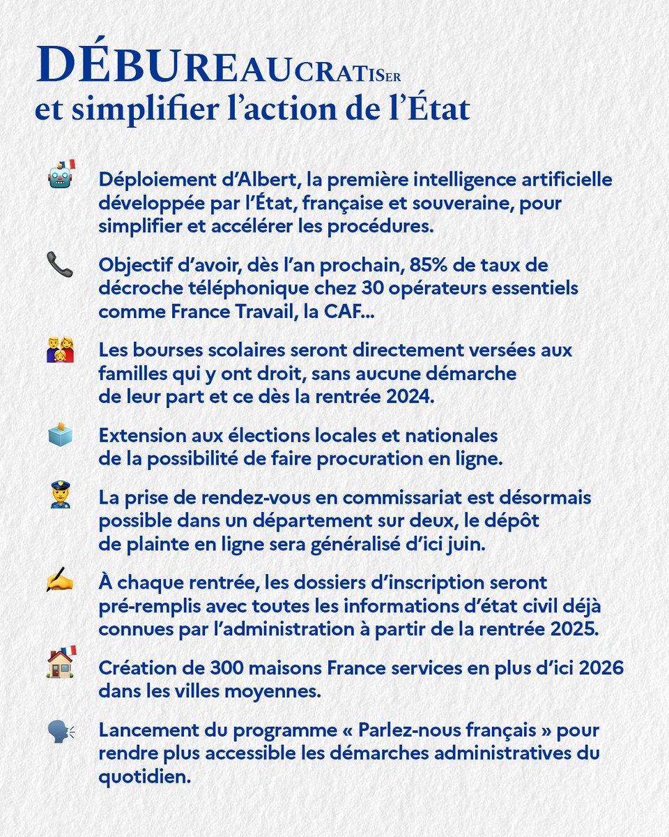 Nos agriculteurs nous l’ont dit.
Nos entrepreneurs nous le disent.
Les mères seules nous le disent.
Les étudiants nous le disent.
Les classes moyennes nous le disent.

Toute la société nous demande de débureaucratiser l’État. 

C’est ce que nous allons faire. Voici comment. ⤵️