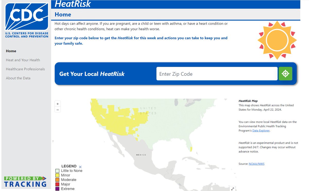 Sooo.....we did another thing @cdcgov @CDC_EPHTracking today we launched a new HeatRisk Dashboard, the result of a multi-year project with @nws and @noaa – with this you can see county level heat risk info on a dashboard and look up a 7-day HeatRisk forecast for your zipcode