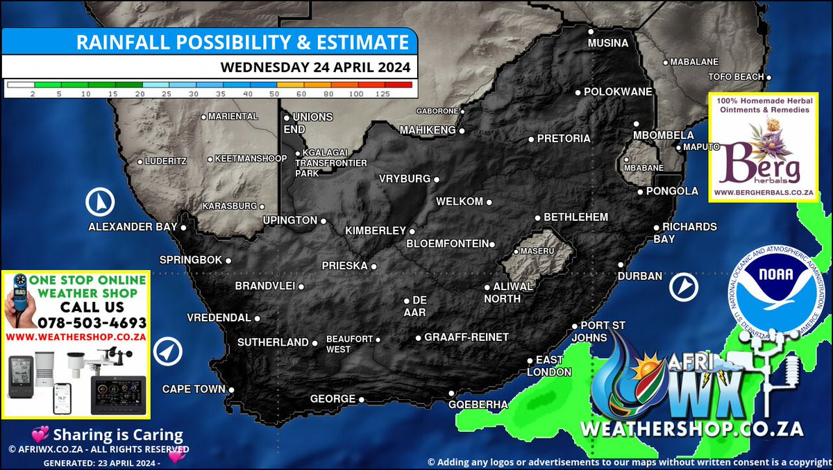 Tomorrow's Rainfall Outlook - Wednesday 24 April 2024 - #WeatherForecast #AfriWX