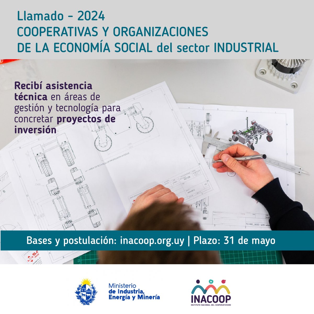 ✔️ El MIEM e @inacoop lanzan su convocatoria 2024 para apoyar los proyectos de inversión en fase inicial de las entidades de la economía social y solidaria vinculadas a la #industria. Incluye #cooperativas. 📆 Plazo hasta el 31 de mayo. ¡Informate!: 👉 tinyurl.com/AsistenciaEESS…