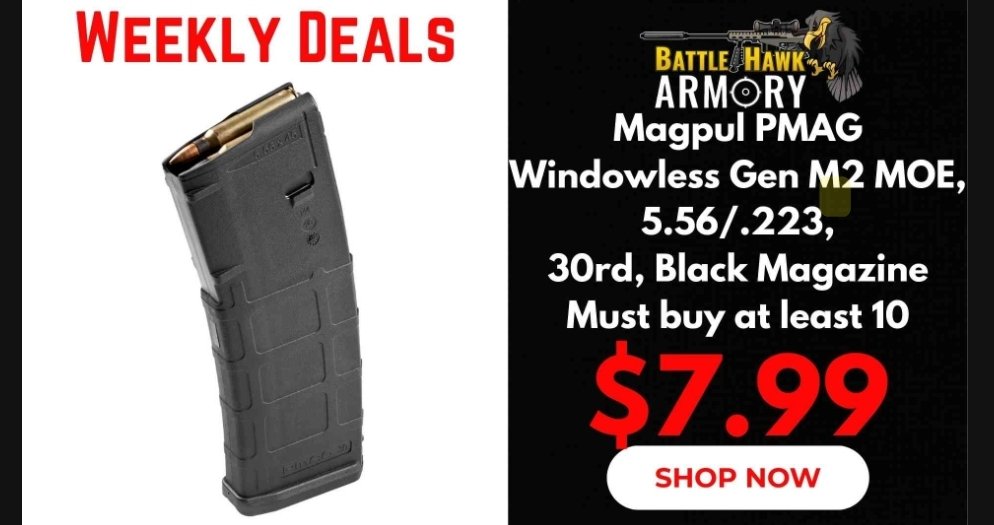 AKballistics's tweet image. ⭐️🔥➡️ alnk.to/gVKJrho
**$7.99** a mag for magpul magazines over at Battlehawk Armory.  
Affiliate Link 🔥
#StandardCapacity #Magazine #Magpul #2A
@BattleHawkArmor