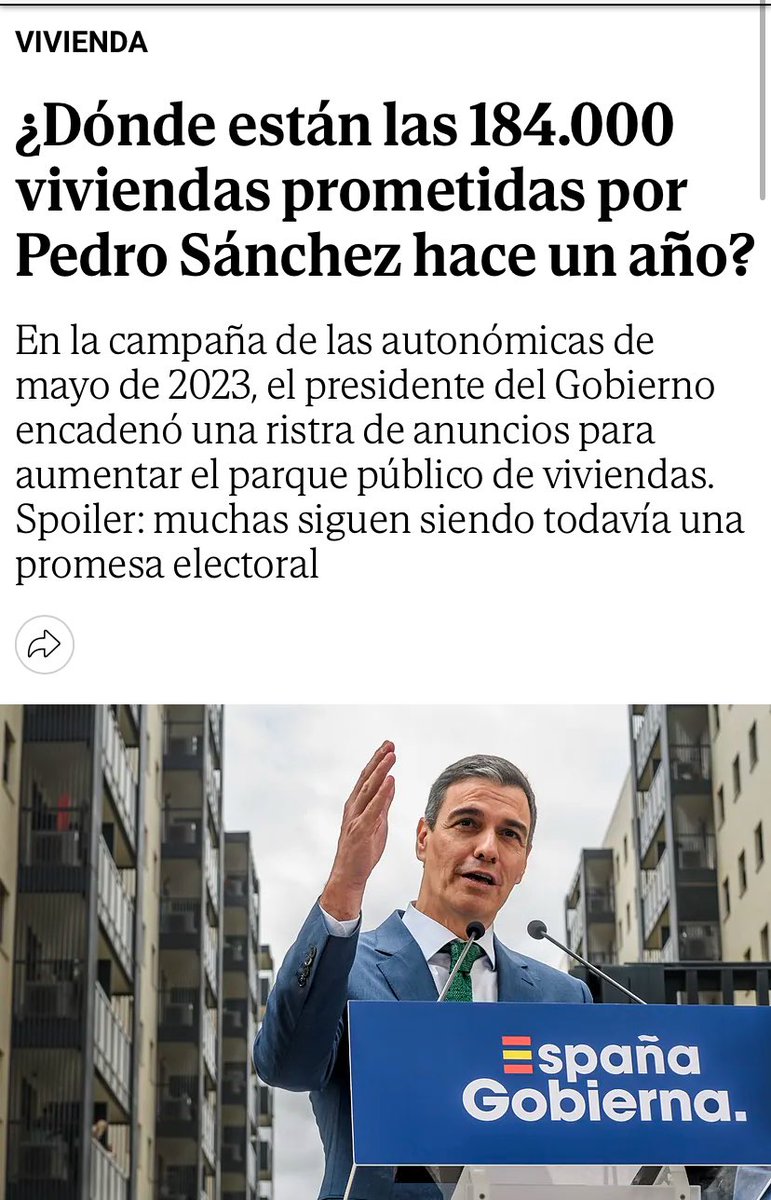 ESFuerzaCivica's tweet photo. 🟡 Pedro Sánchez prometió añadir casi 184.000 viviendas al parque residencial del país durante la campaña electoral de las autonómicas de 2023. Un año después, ¿dónde están esas viviendas? En Fuerza Cívica proponemos la creación de un gran parque público destinado al alquiler.🏡 https://t.co/0DMLy4V7gB