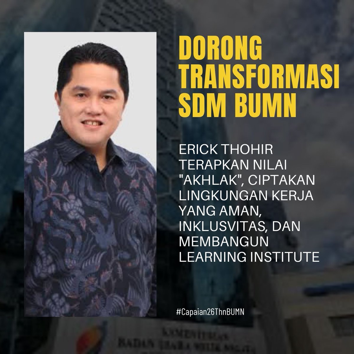 MayOpinaldo's tweet image. Menteri BUMN Erick Thohir sukses laksanakan transformasi SDM BUMN dengan jargon AKHLAK sebagai pedoman. #Capaian26ThnBUMN
.
.
. 
Katy Perry / Sara Duterte / Princess of Wales / Putusan MK