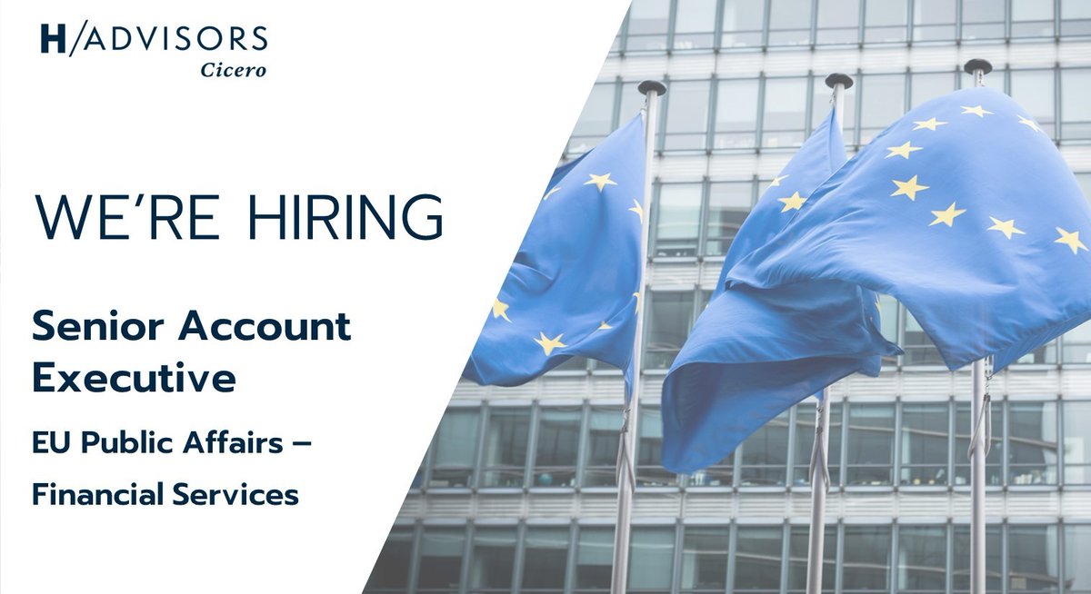 🇪🇺 We are looking for a new Senior Account Executive to join our #EU #PublicAffairs team, based in Brussels or London. cicero-group.com/careers-at-cic… If you have experience in EU #FinancialServices policy and want to work with a talented client account team, apply now. #hiring #SAE