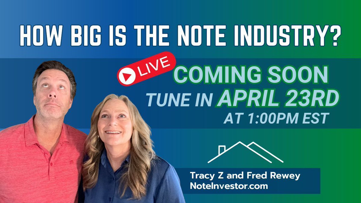 Join Us Today for Episode #1 of the 2024 Lunch and Learn Video Series - How Big is the Note Industry? Sign-up (for FREE) at noteinvestor.com/learn2024/ 

See you online! 

#RENotes #SellerFinancing #NoteBuyers #NoteInvestor