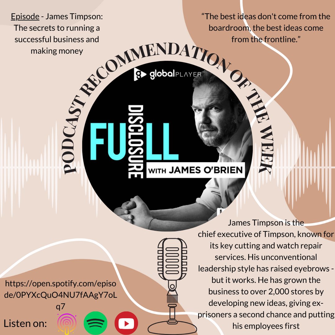 ⭐Podcast Recommendation Of The Week⭐ This weeks podcast recommendation is full disclosure by James O'Brien - The secrets to running a successful business and making money with James Timpson Check the podcast out on Spotify using the link below: open.spotify.com/episode/0PYXcQ…