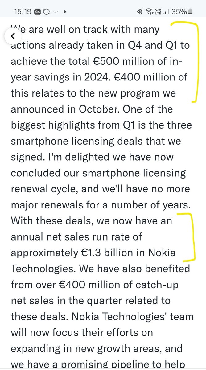 Nokia #NOK
Share Price $3.62 (-1.7%)

Q1 in newspaper's snippets read well. Nokia's pesentation, maybe less so!

All bullish...
Free Cashflow
Cash levels
Cutting costs
Increasing margins
Buybacks

But, Nokia's sector isn't overly coperative. Needs more time!

A Slow Bull!
A Buy.