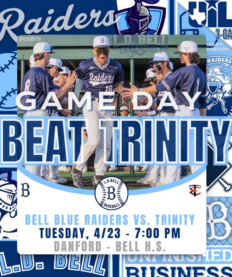 GAME DAY The best rivalry in the state is renewed again tonight! The Raiders are hosting the Trinity Trojans, first pitch is at 7PM. Need everyone to come out and support the guys in this huge game!!! #UnfinishedBusiness