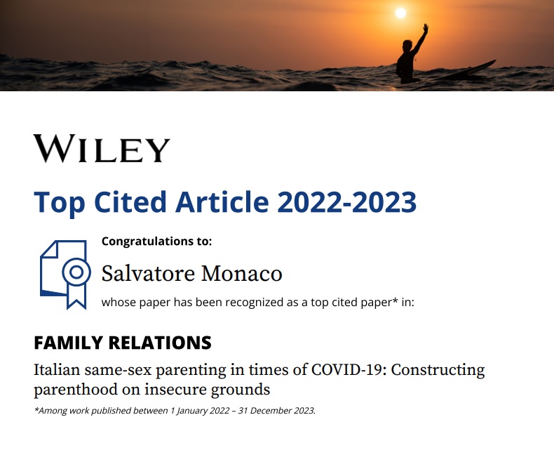 s_monaco's tweet photo. I am delighted to share that my work "Italian same-sex parenting in times of COVID-19", published in Family Relations, is one of our top 10 most-cited papers published by Wiley.

#TopCitedArticle https://t.co/8hmZjOmzhg