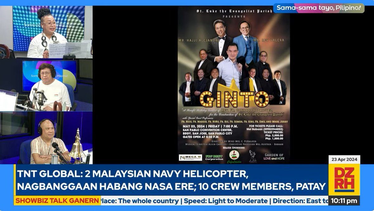 #LIVEsaDZRH: Dir. Miko Mel C. Peñaloza at Rev. Fr. Conrado Rodriguez ukol sa 'GINTO: A Benefit Birthday Concert of Rev. Fr. Conrado Rodriguez for the Construction of St. Luke the Evangelist Parish'

#ShowbizTalkGanern
#SamaSamaTayoPilipino 

WATCH: facebook.com/watch/?v=11169…
