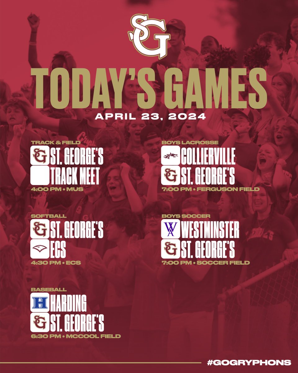 gryphnation's tweet photo. 🚨Gameday🚨

-Track &amp; Field at Track Meet (MUS)
-Softball at ECS
-Baseball vs Harding
-Boys Lacrosse vs Collierville
-Boys Soccer vs Westminster

Good slate with Faculty Appreciation Night on campus - we love our teachers!

#GoGryphons https://t.co/ALv9gSqNX3
