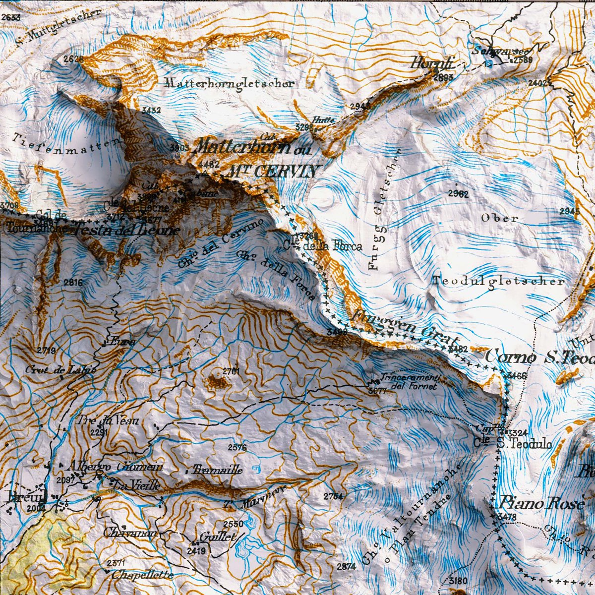 hellovizart's tweet photo. Time for a revamp!
An awesome 1898 map of the Mount Rosa from the collection "Carte du versant italien des Alpes 1899 - 1902".
https://t.co/5BUGz9vpHN
#mattehorn #mtrosa #3dart #blender3d #gis #Italy https://t.co/XLYsVRNB2Q