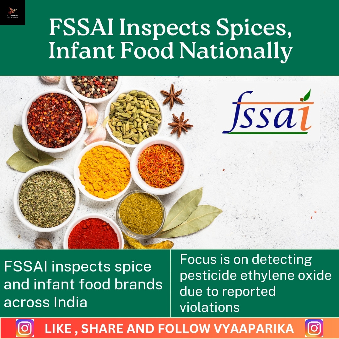 vyaaparikaa's tweet photo. "🚨 FSSAI conducts nationwide inspections on spices &amp; infant food due to reported violations #FSSAI #FoodSafety #SpiceInspection #InfantFood #EthyleneOxideDetection" https://t.co/R9JkGjLGrP