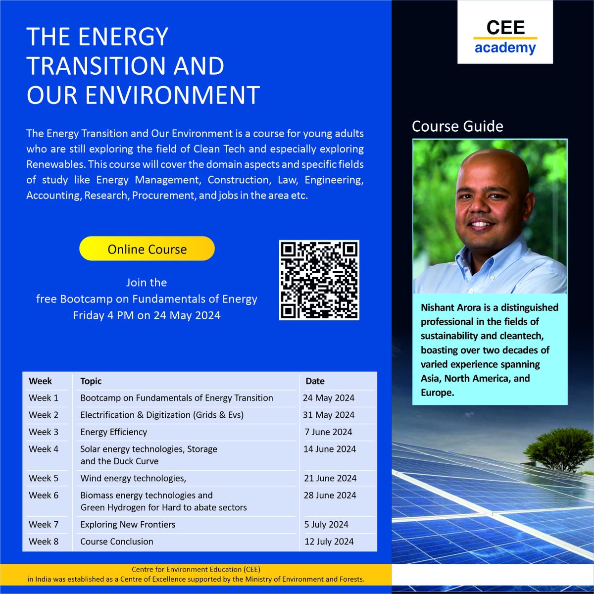 CEE Academy is launching 'The Energy Transition and Our Environment' - an 8-week online course on Renewable energy. In this hands-on course participants will explore the impact of renewable energy on the environment and the future growth of this field. #registernow