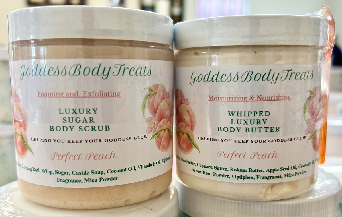 Perfect Peach is now available!
#BodyButter #BodyScrubs #GoddessBodyTreats